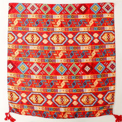 Red Geometric Print Tassel Scarf Boho Shawl Head Wrap Women