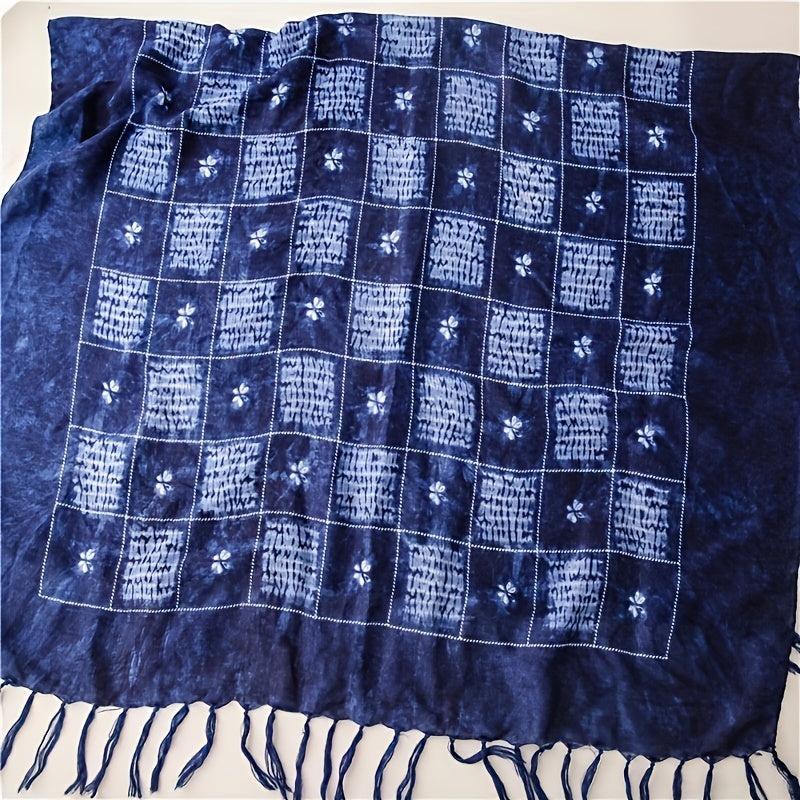 Geometric Print Scarf Vintage Tie Dyed Tassel Shawl Boho Windproof Head Wrap