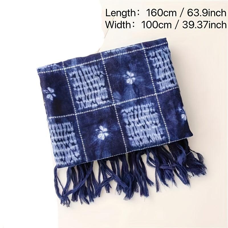 Geometric Print Scarf Vintage Tie Dyed Tassel Shawl Boho Windproof Head Wrap