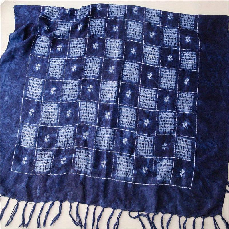 Geometric Print Scarf Vintage Tie Dyed Tassel Shawl Boho Windproof Head Wrap