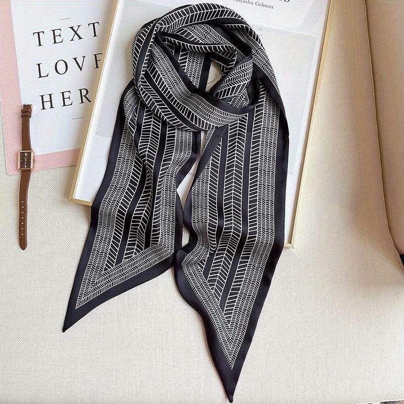 Geometric Stripe Print Skinny Scarf Solid Neck Tie Scarf