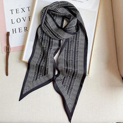 Geometric Stripe Print Skinny Scarf Solid Neck Tie Scarf