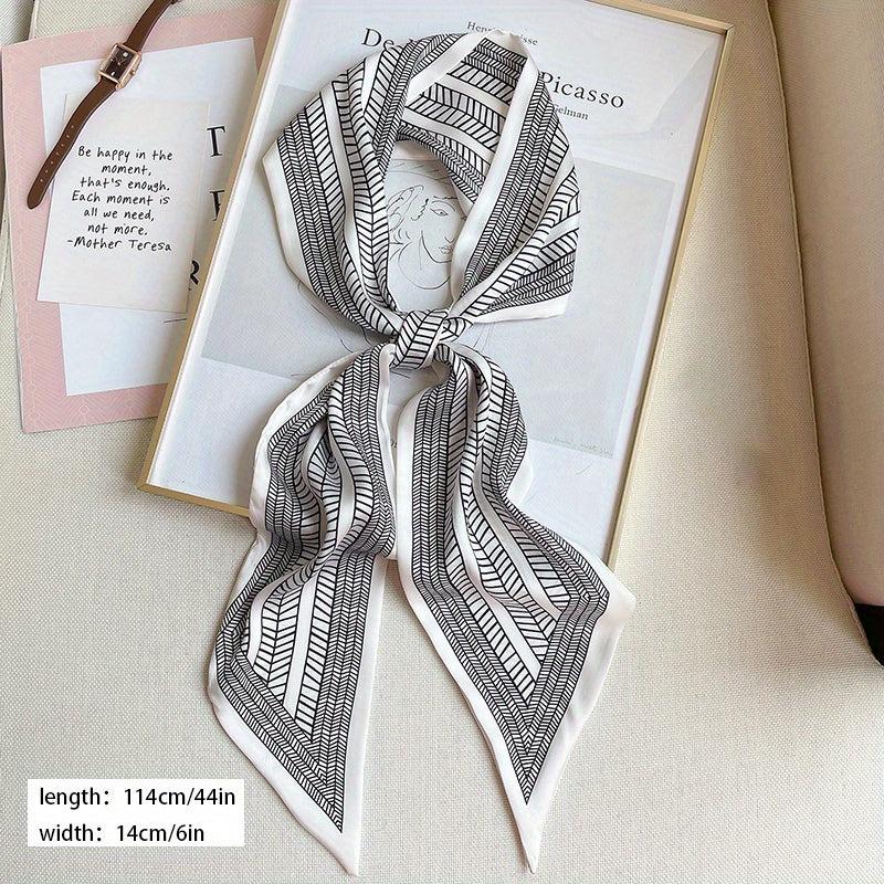 Geometric Stripe Print Skinny Scarf Solid Neck Tie Scarf