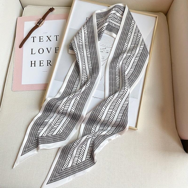 Geometric Stripe Print Skinny Scarf Solid Neck Tie Scarf