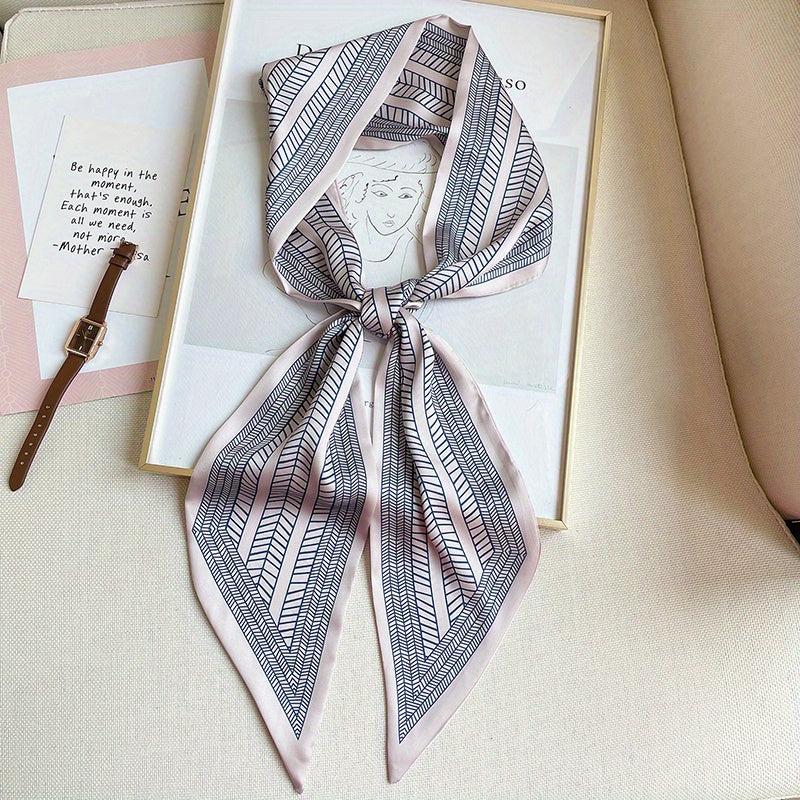 Geometric Stripe Print Skinny Scarf Solid Neck Tie Scarf
