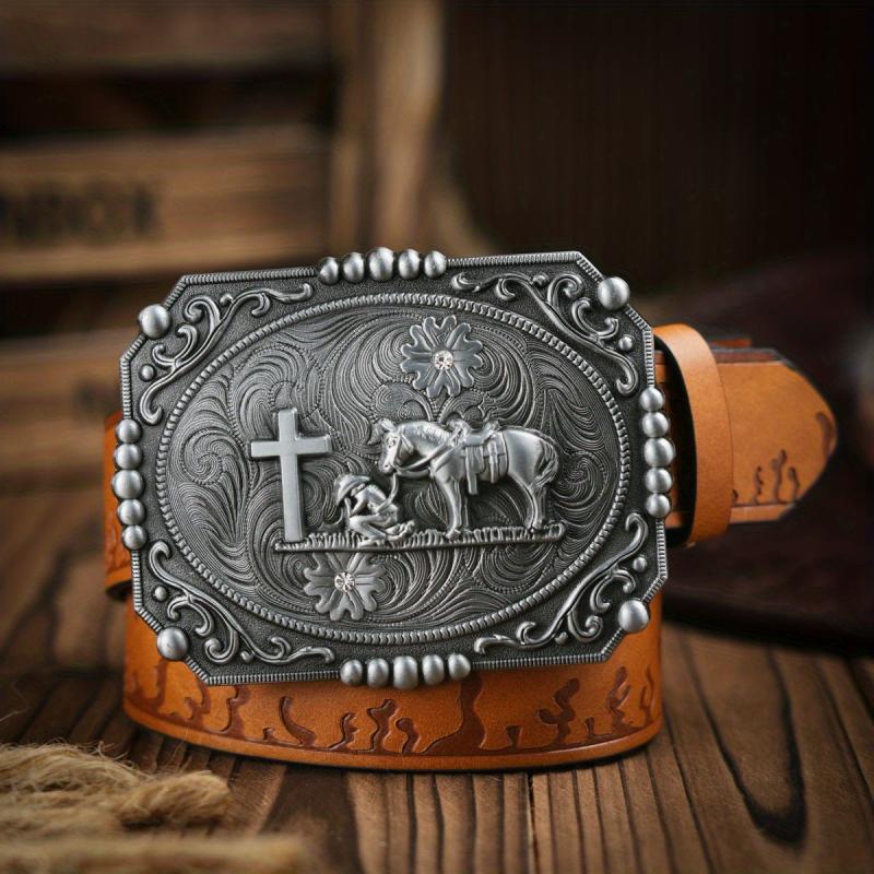 Men's Western Horse Pin Buckle PU Leather Belt Casual Dress Belt