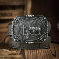 Men's Western Horse Pin Buckle PU Leather Belt Casual Dress Belt