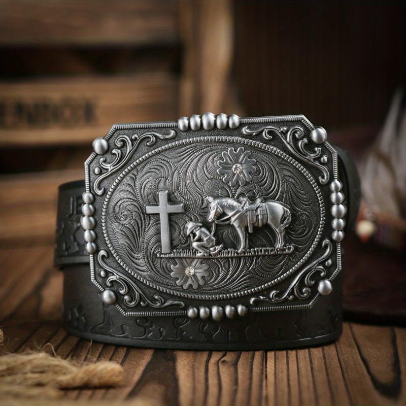 Men's Western Horse Pin Buckle PU Leather Belt Casual Dress Belt