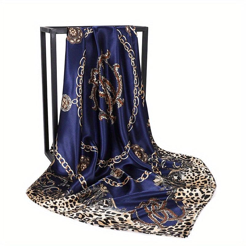 Leopard Chain Print Bandana Satin Square Scarf for Women