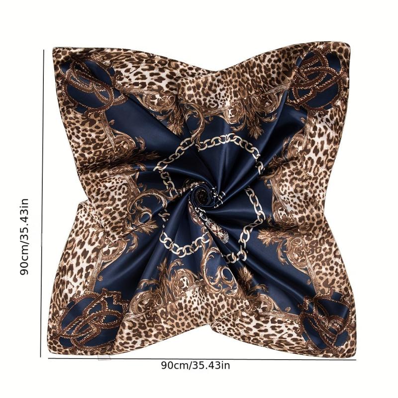 Leopard Chain Print Bandana Satin Square Scarf for Women