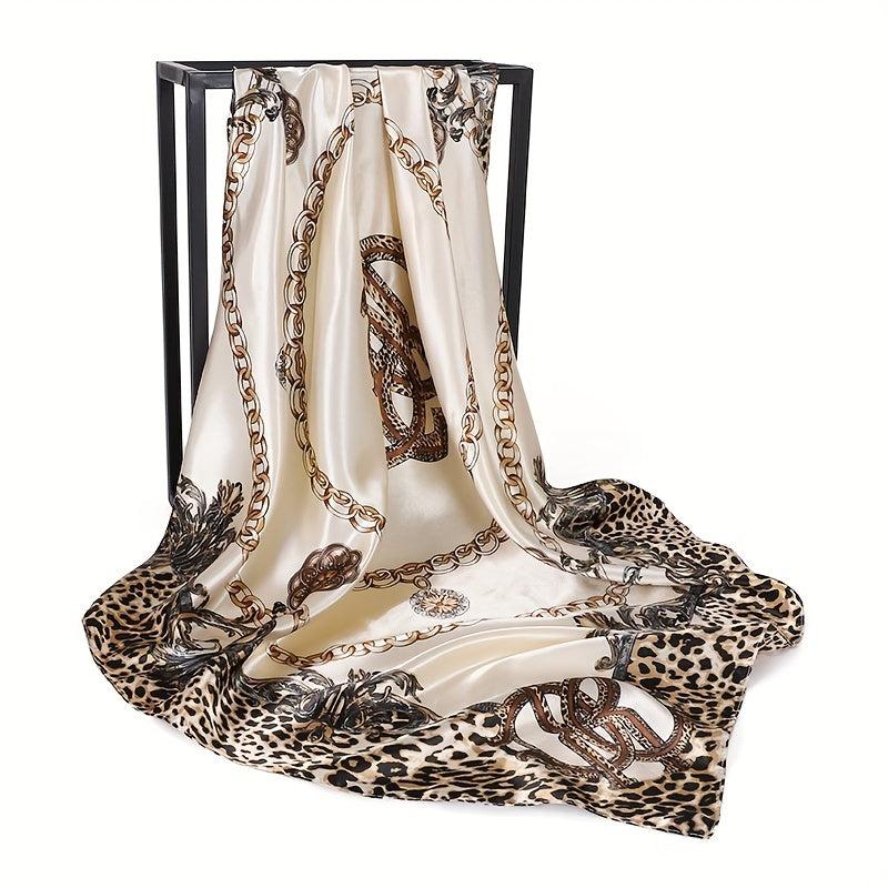 Leopard Chain Print Bandana Satin Square Scarf for Women