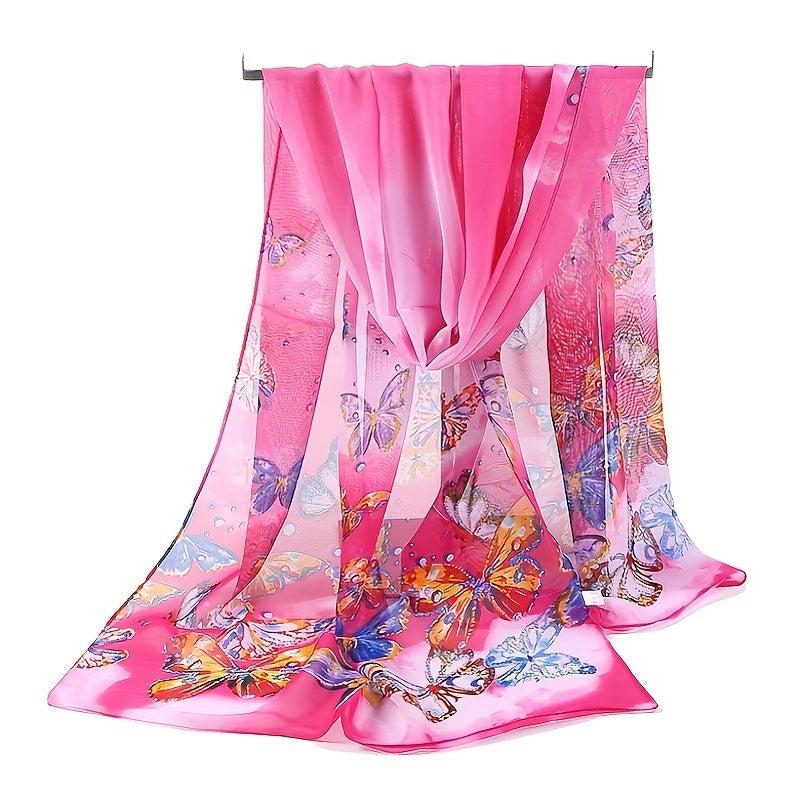 Colorful Butterfly Chiffon Scarf Thin Print Shawl Sunscreen Head Wrap