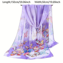 Colorful Butterfly Chiffon Scarf Thin Print Shawl Sunscreen Head Wrap