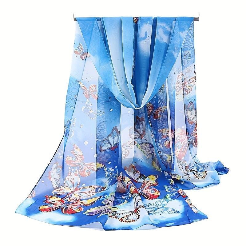 Colorful Butterfly Chiffon Scarf Thin Print Shawl Sunscreen Head Wrap