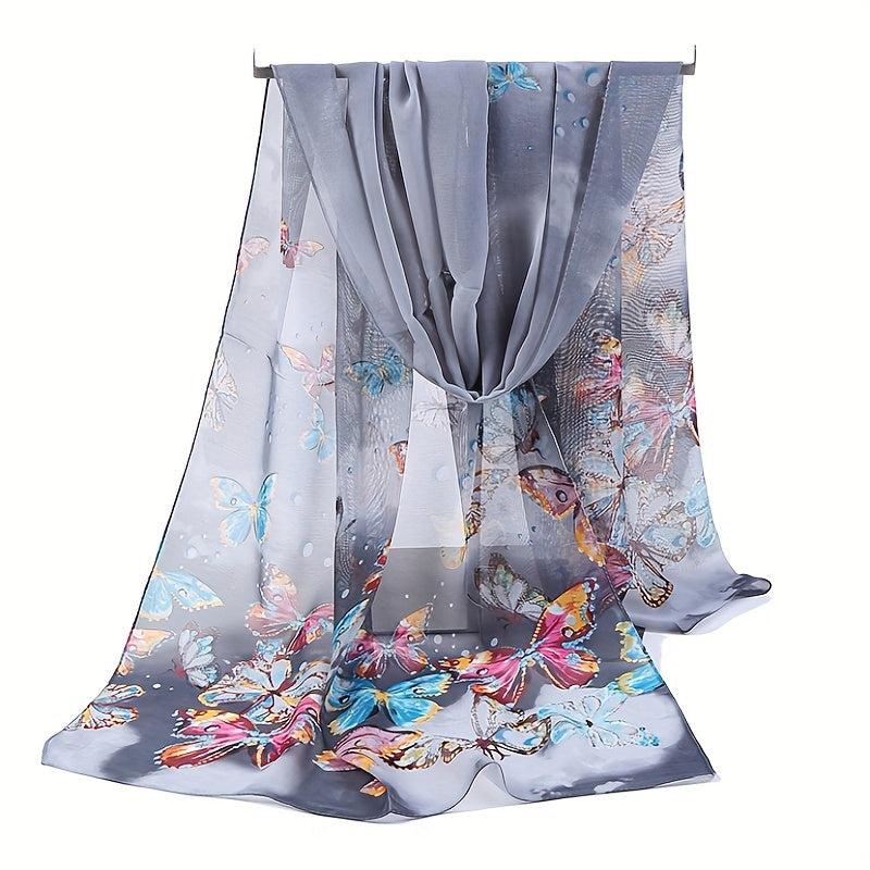 Colorful Butterfly Chiffon Scarf Thin Print Shawl Sunscreen Head Wrap