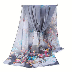 Colorful Butterfly Chiffon Scarf Thin Print Shawl Sunscreen Head Wrap