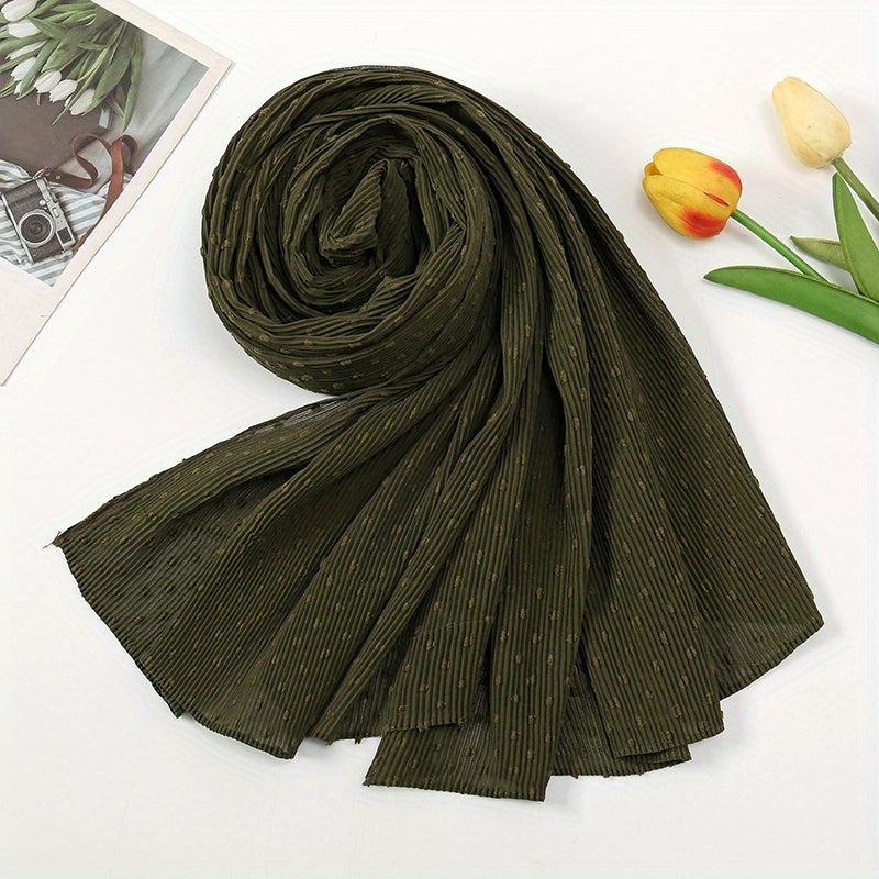 Pleated Dotted Casual Scarf Hijab Solid Shawl Women