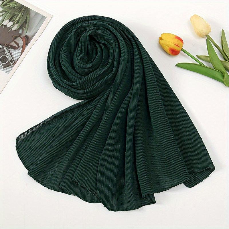 Pleated Dotted Casual Scarf Hijab Solid Shawl Women