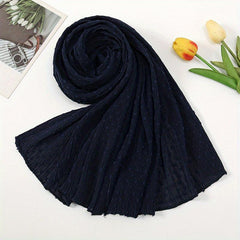 Pleated Dotted Casual Scarf Hijab Solid Shawl Women