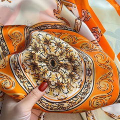 Vintage Flower Print Bandana Satin Square Scarf Neckerchief Hair Wrap