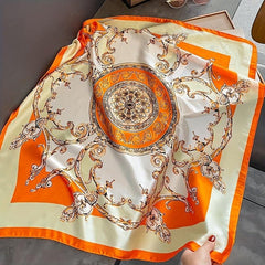 Vintage Flower Print Bandana Satin Square Scarf Neckerchief Hair Wrap