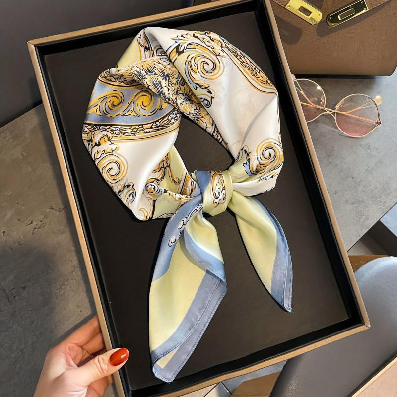 Vintage Flower Print Bandana Satin Square Scarf Neckerchief Hair Wrap