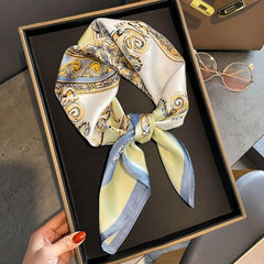 Vintage Flower Print Bandana Satin Square Scarf Neckerchief Hair Wrap