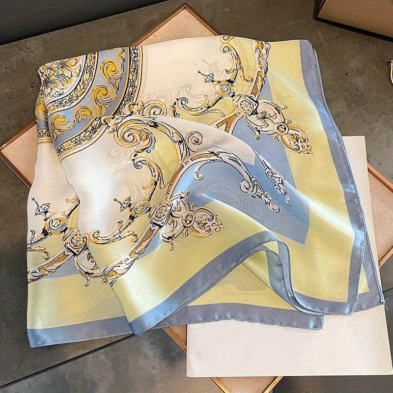 Vintage Flower Print Bandana Satin Square Scarf Neckerchief Hair Wrap