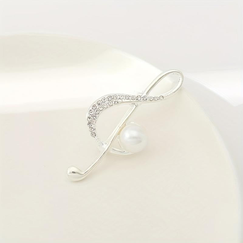 Musical Note Brooch Pearl Rhinestone Pin Scarf Dress Clothes Decor