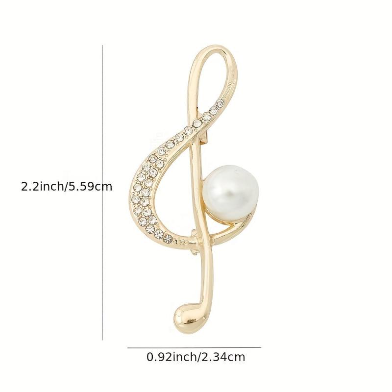 Musical Note Brooch Pearl Rhinestone Pin Scarf Dress Clothes Decor