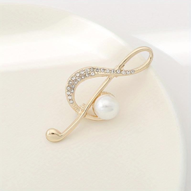 Musical Note Brooch Pearl Rhinestone Pin Scarf Dress Clothes Decor