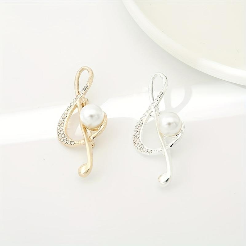 Musical Note Brooch Pearl Rhinestone Pin Scarf Dress Clothes Decor