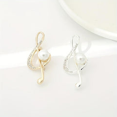 Musical Note Brooch Pearl Rhinestone Pin Scarf Dress Clothes Decor