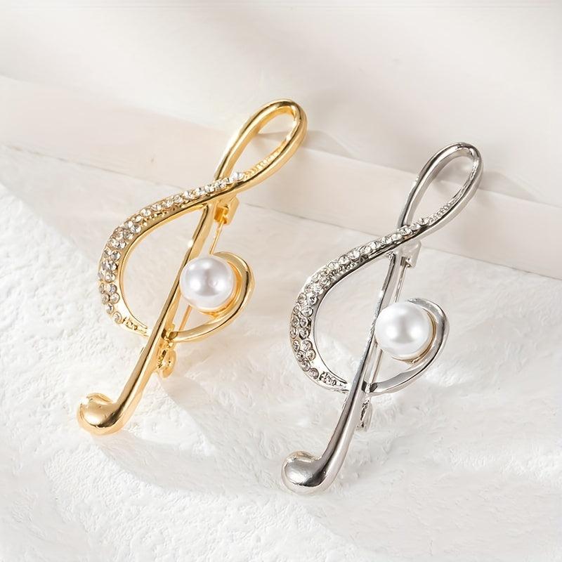 Musical Note Brooch Pearl Rhinestone Pin Scarf Dress Clothes Decor