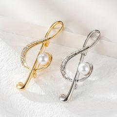 Musical Note Brooch Pearl Rhinestone Pin Scarf Dress Clothes Decor