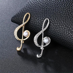 Musical Note Brooch Pearl Rhinestone Pin Scarf Dress Clothes Decor