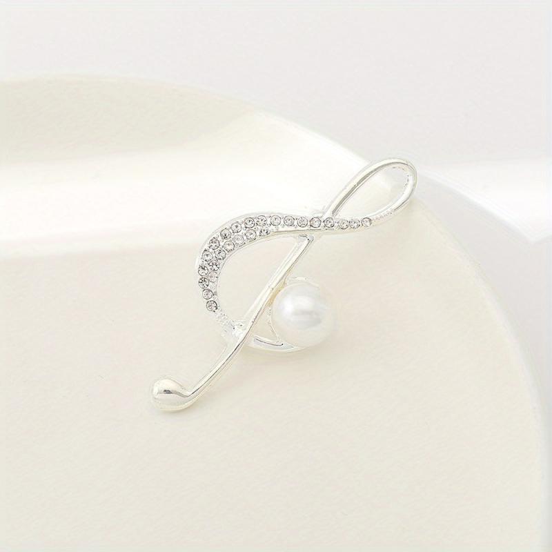 Musical Note Brooch Pearl Rhinestone Pin Scarf Dress Clothes Decor