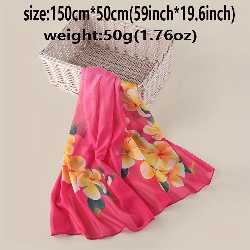 Flower Print Chiffon Scarf Long Shawl Gradient Windproof Headwrap