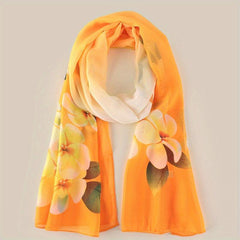 Flower Print Chiffon Scarf Long Shawl Gradient Windproof Headwrap