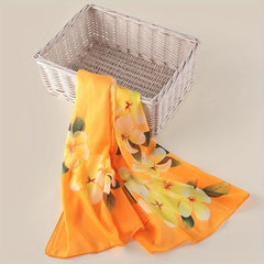 Flower Print Chiffon Scarf Long Shawl Gradient Windproof Headwrap