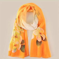 Flower Print Chiffon Scarf Long Shawl Gradient Windproof Headwrap