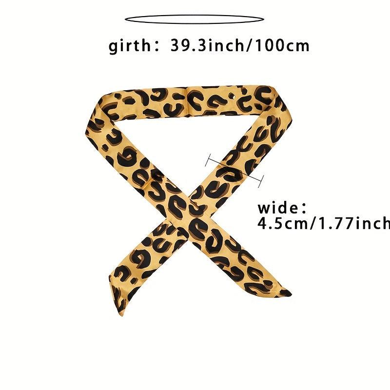 Leopard Neckerchief Long Ribbon Skinny Scarf Headband Hair Ribbon
