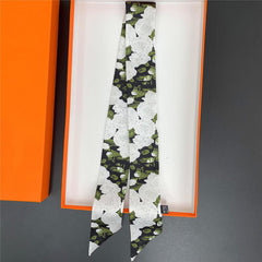 Rose Flower Neckerchief Long Ribbon Skinny Scarf Headband Sash
