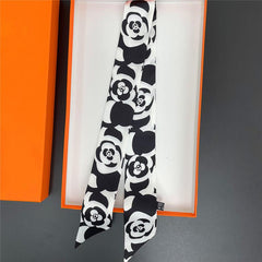 Rose Flower Neckerchief Long Ribbon Skinny Scarf Headband Sash