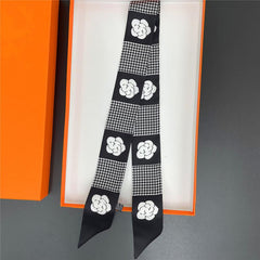 Rose Flower Neckerchief Long Ribbon Skinny Scarf Headband Sash