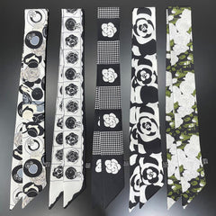 Rose Flower Neckerchief Long Ribbon Skinny Scarf Headband Sash