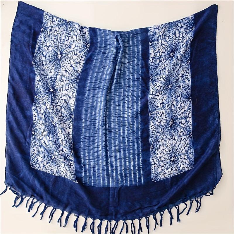 Geometric Print Scarf Vintage Tie Dye Tassel Shawl Boho Hijab Women