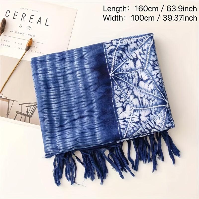 Geometric Print Scarf Vintage Tie Dye Tassel Shawl Boho Hijab Women