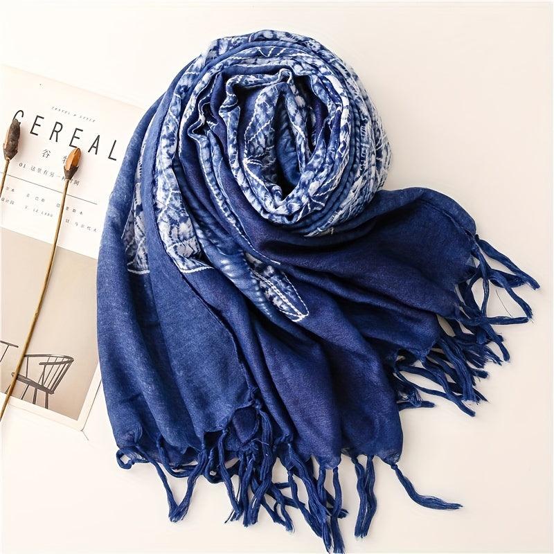 Geometric Print Scarf Vintage Tie Dye Tassel Shawl Boho Hijab Women
