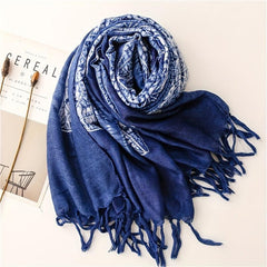 Geometric Print Scarf Vintage Tie Dye Tassel Shawl Boho Hijab Women